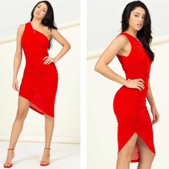 Hug Me Tight Ruched One Shoulder Dress - Picture 2 of 3